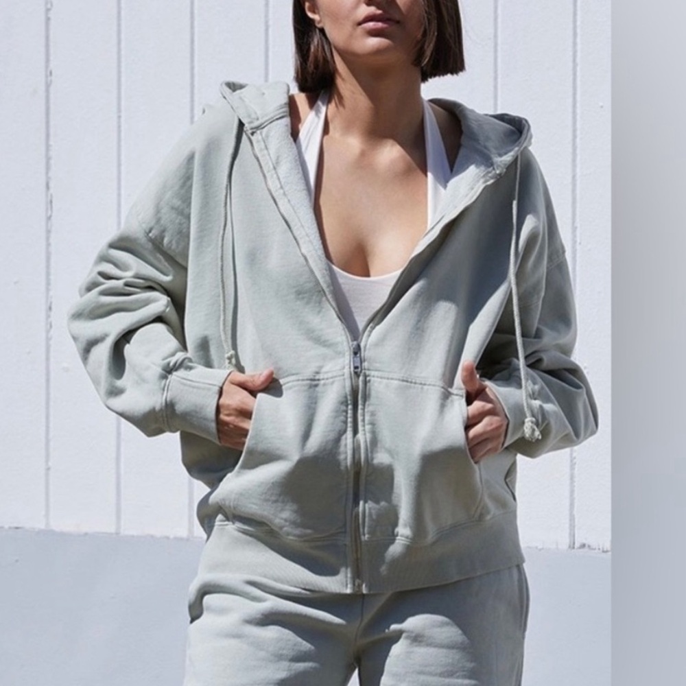John Galt Brandy Melville Pale Sage Green Full Zip Sweatshirt Hoodie One Size